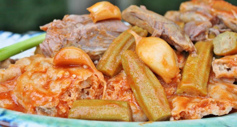 Tashreeb bamya (okra stew with bread)